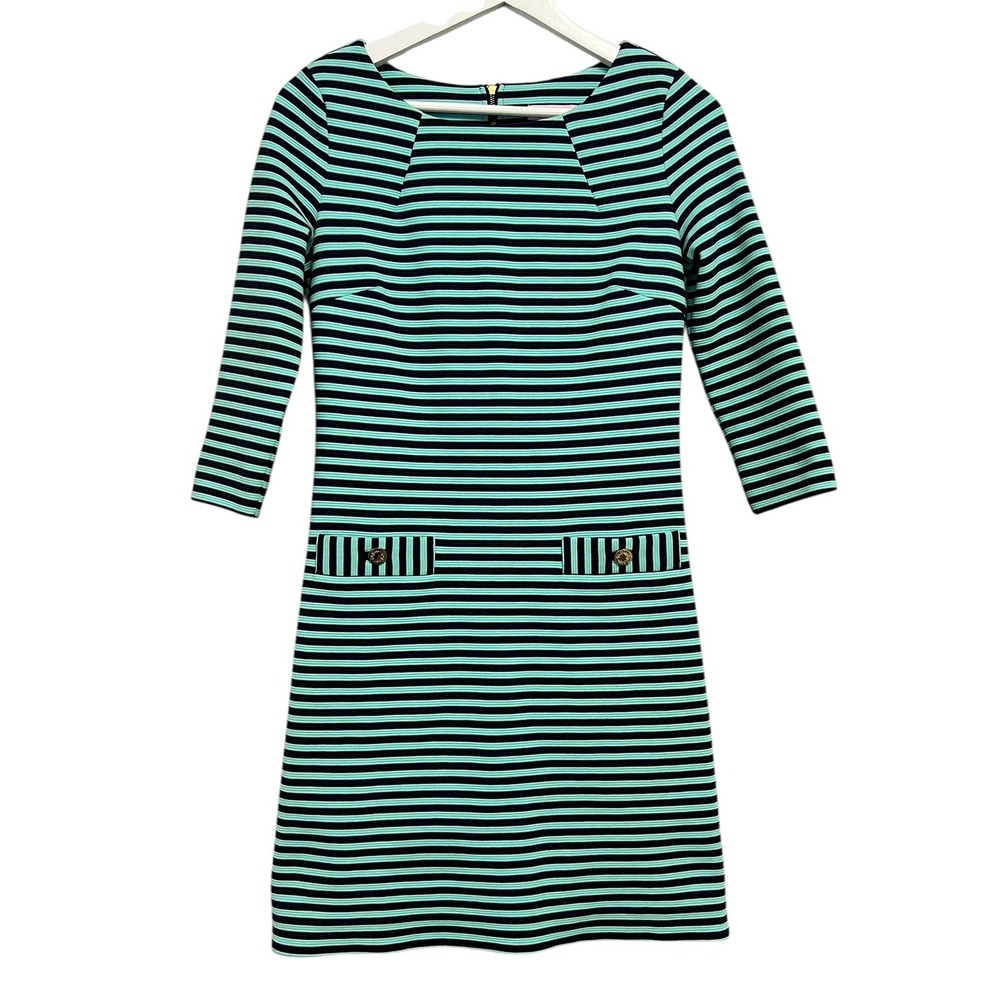 Lilly Pulitzer Mint Green and Black Striped Long Sleeve Dress